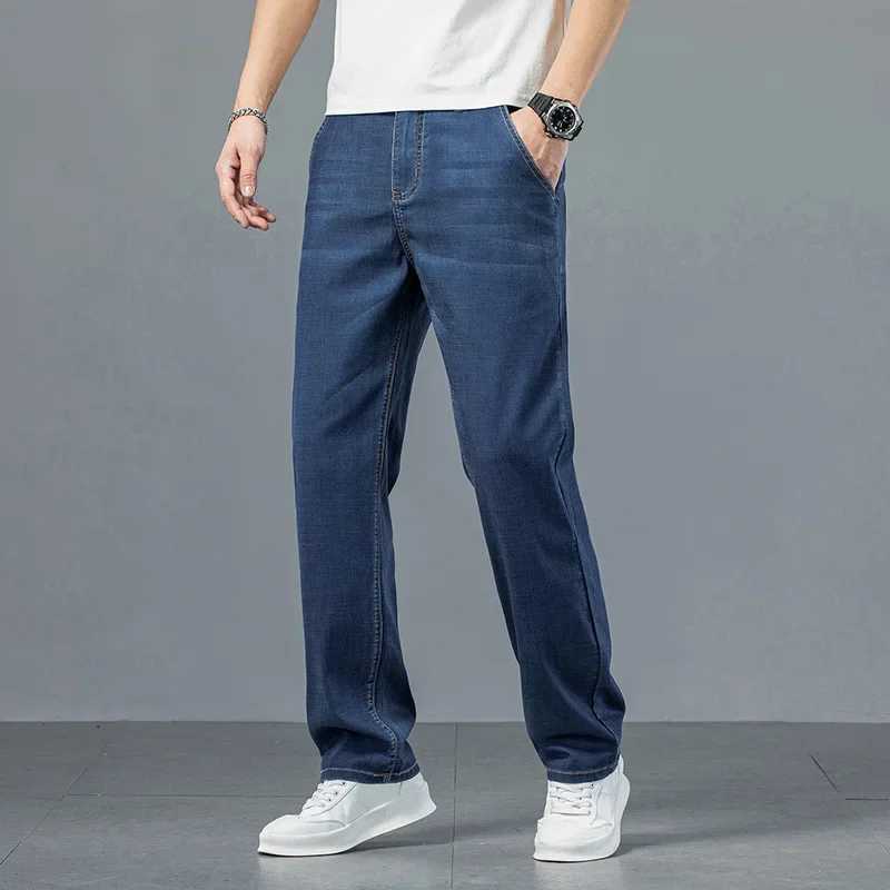 2026 New in Lyocell Fabric Summer Ultra-thin Mens Jeans Soft Drape Loose Straight Casual Denim Pants Street Wide Leg Trousers D260320