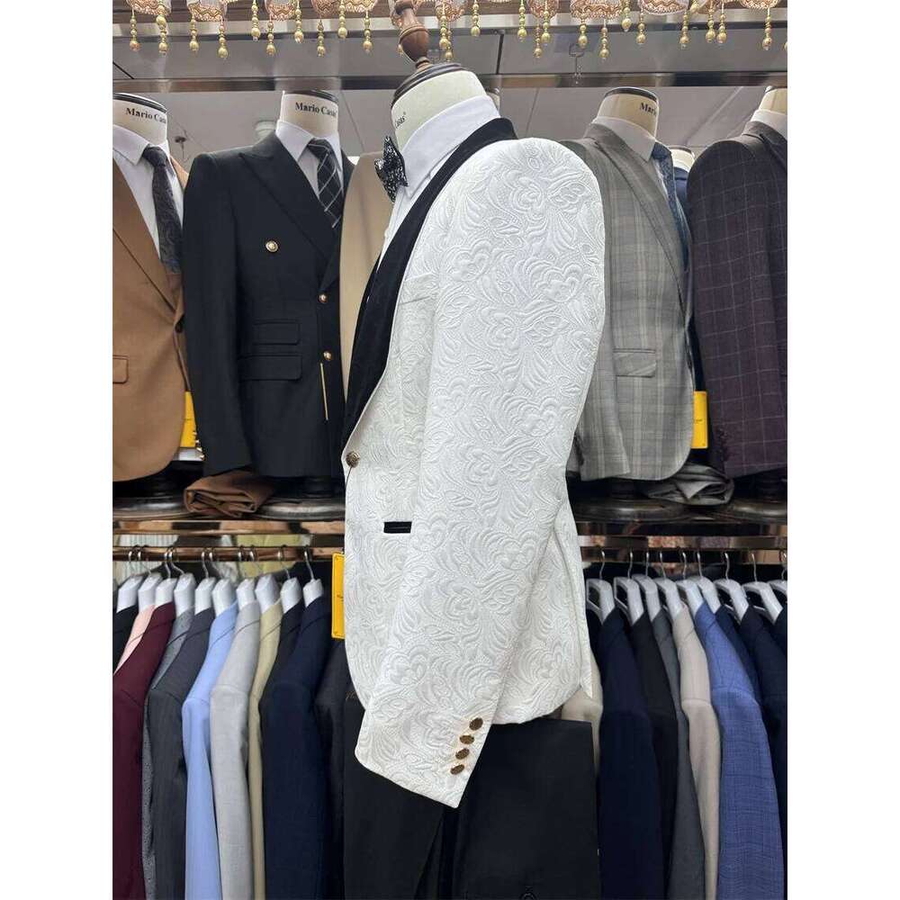 3 Pcs Floral Groom Tuxedo for Wedding Black Shawl Lapel Formal Men Suits Set Jacket with Pants Vest Ready to Ship ZD10