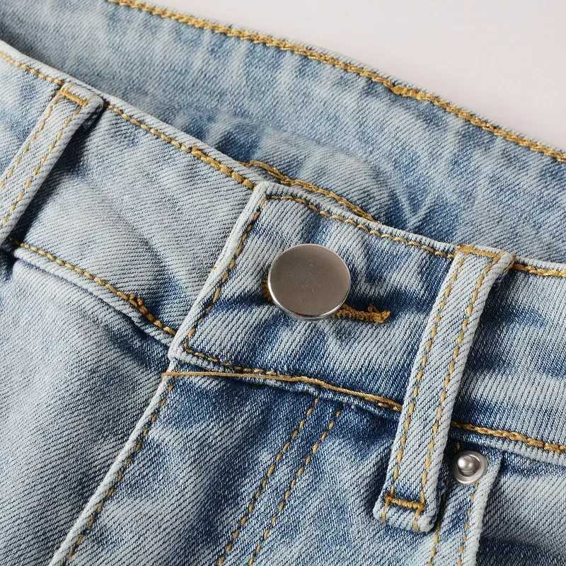 High Street Jeans Patch Hand-worn Holes Slim Skinny Jeans for Men D260320