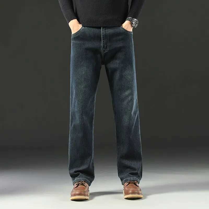 Spring and Autumn Mens Baggy Jeans Casual Straight Stretch Versatile Wide-leg Business Denim Pants Comfortable Loose Trousers D260320