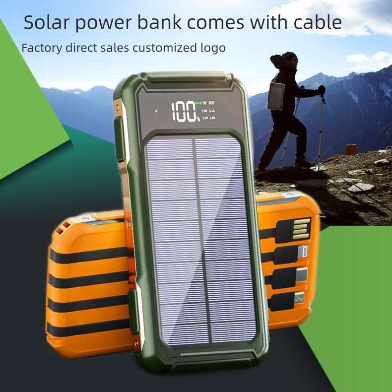 Famous Brand Solar Power Bank Built In Cable Large Capacity Outdoor Waterproof Portable Charger Fast Charging Emergency Backup Battery CKS
