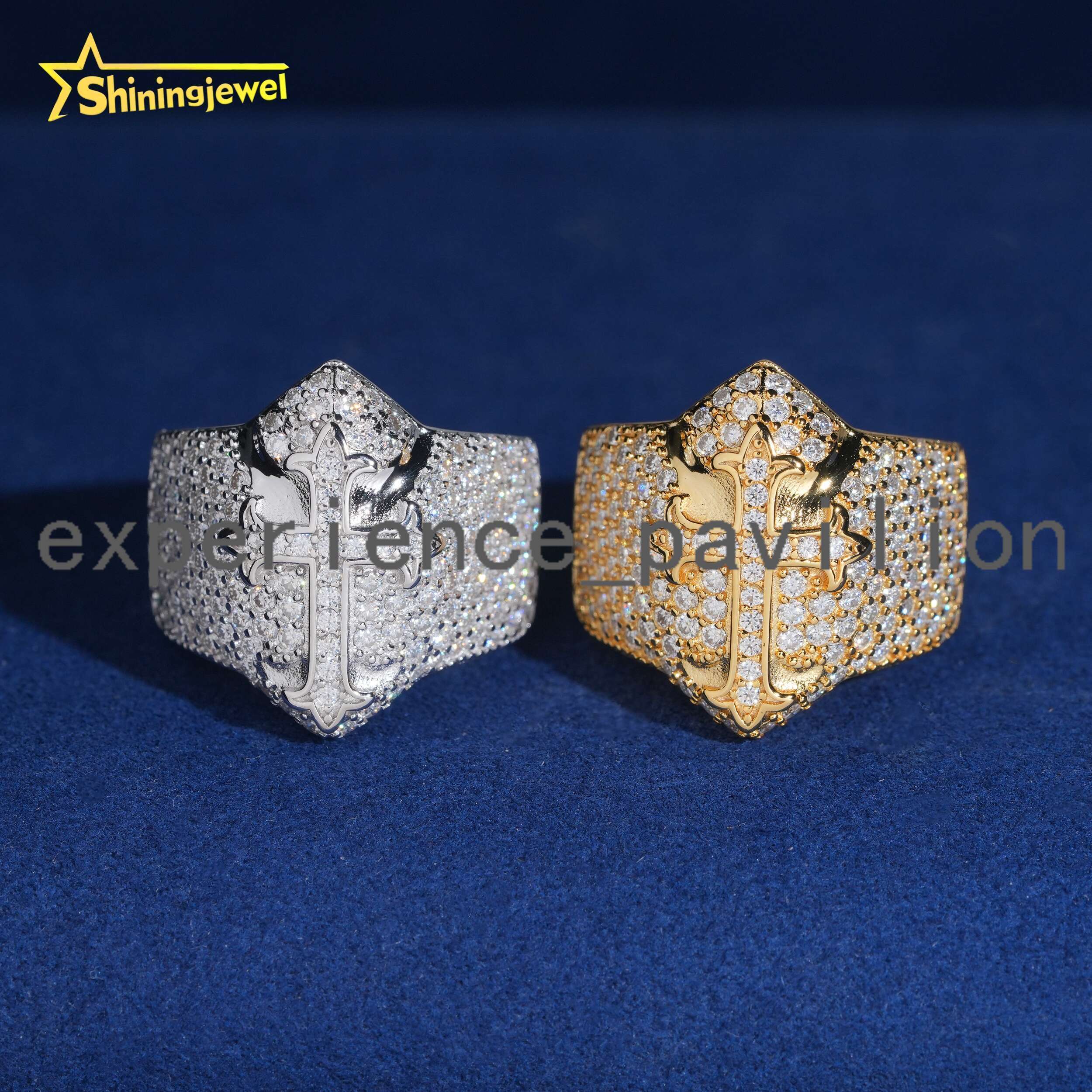 Iced Out Diamond Men Rings Silver 925 Fine Jewelry GRA Certificated Hip Cross Moissanite Ring Pass Diamond Tester