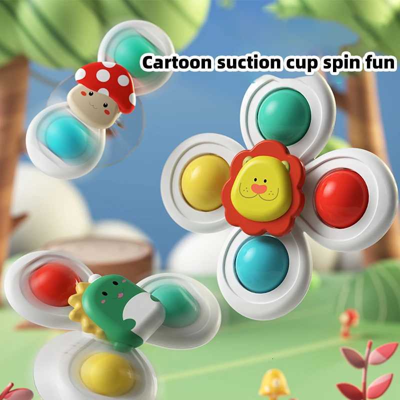 3PC Set Suction Cup Spinning Cartoon Animal Spinner Toys For Kids Window High Chair Tray Bath Table Travel for Children Gift Y260319