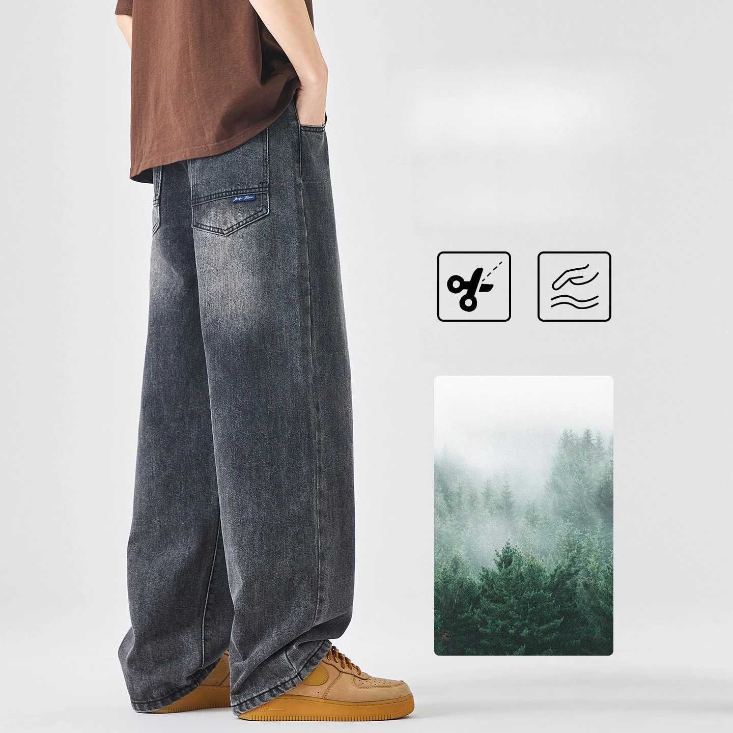 Mens Loose Wide Leg Jeans 2026 Spring Summer Cotton Denim Pants Casual Straight Baggy High Street Trousers Streetwear Male D260320