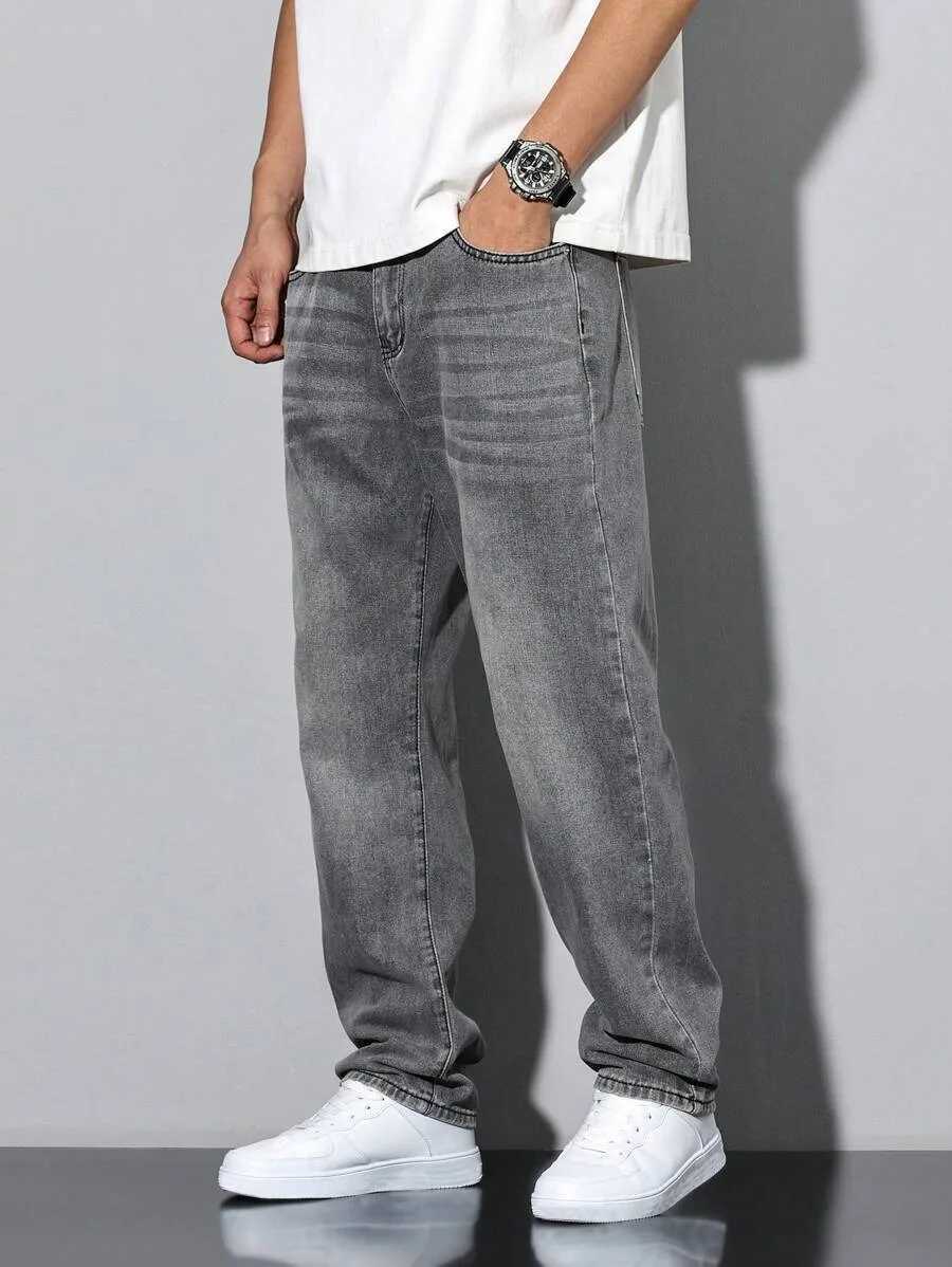 Mens straight skinny grey jeans straight and simple design suitable for daily wear in all seasons D260320