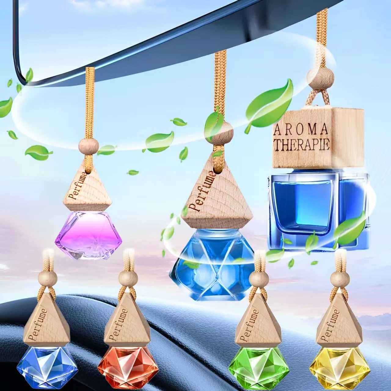 Auto Aromatherapy Fragrance Pendent Bottle Perfume Diffuser Automotive Decoration Car Hanging Glass Bottle Decorations Perfume H260319