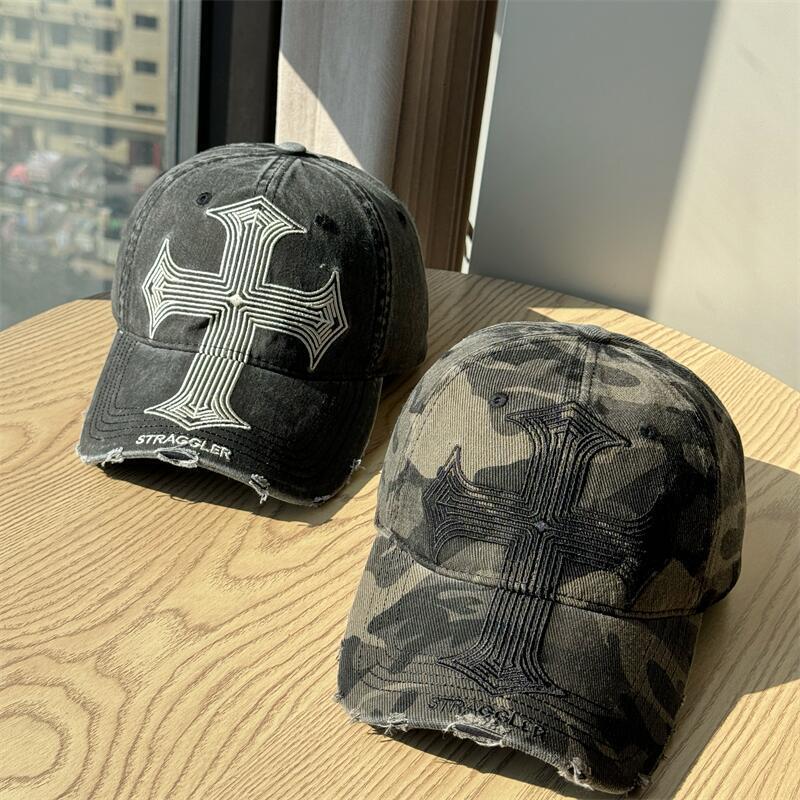 Vintage casquette luxe Distressed Cross Baseball Cap American-Style Soft-Top for Men Women Duckbill Cap Free Shipping