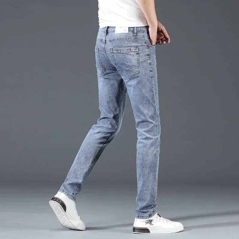 2025 New Mens Cotton Business Casual Skinny Jeans Trendy Fashionable Stretch Straight Slim Denim Trousers Male Blue Grey D260320