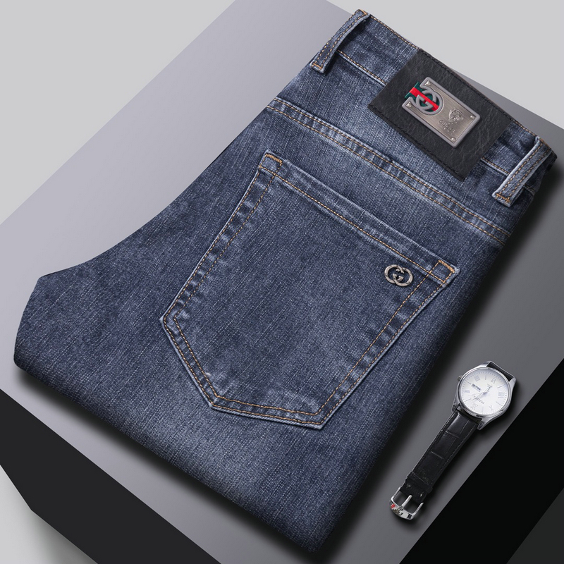 Men's Jeans Autumn Winter Men Slim Fit European American High-end Brand Small Straight Pants F327-99