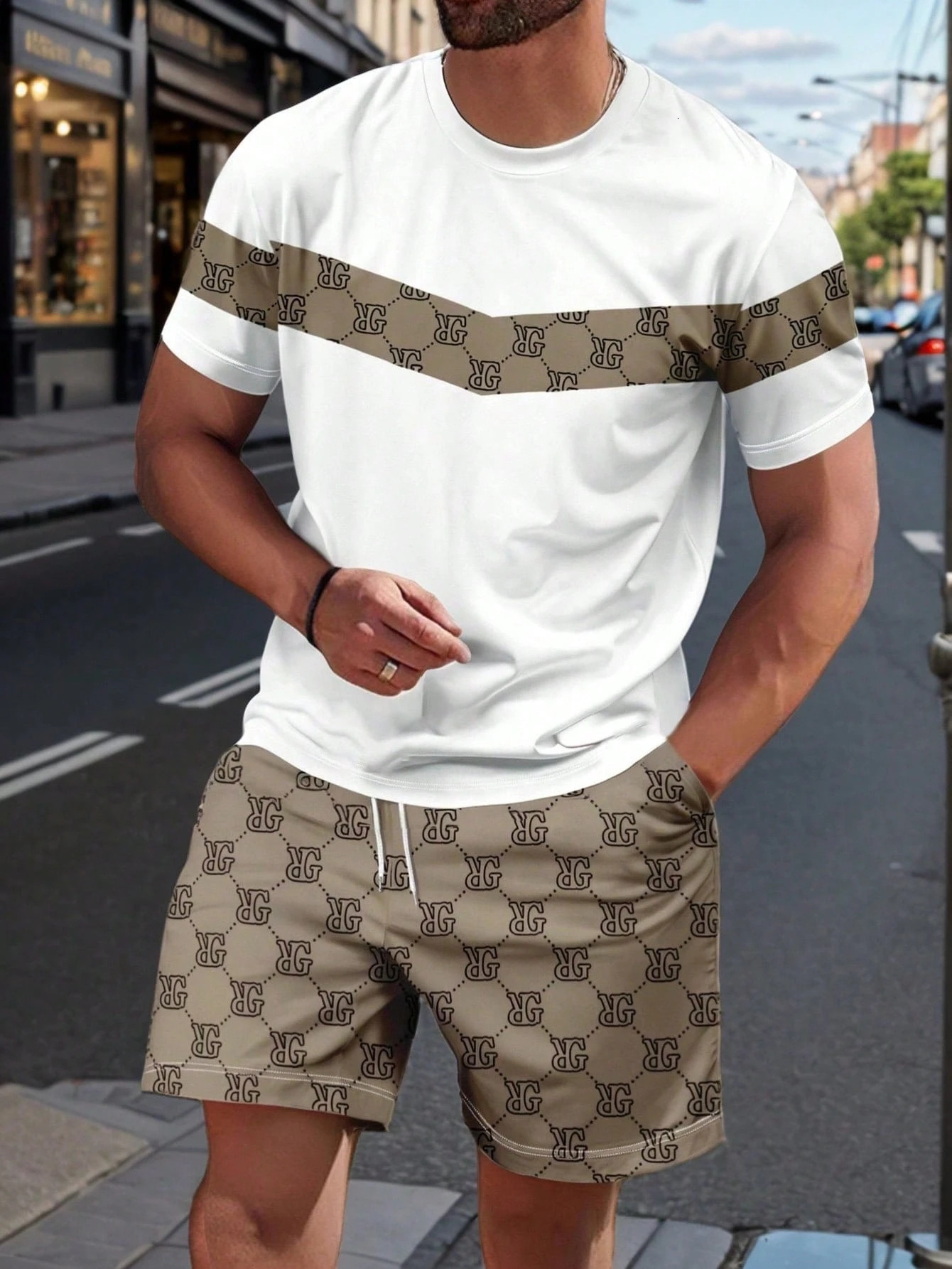 Luxury Brand Designer Clothes Factory Direct Spring/Summer New Men's Casual Sports Suit With Gradient Color Pattern, Short-Sleeve Shirt And Short - view 5