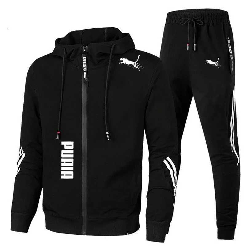 Mens Spring Autumn Tracksuit Set Long Sleeve Hoodie And Joggers 2-Piece Fitness Running Sportswear Casual Clothing M260320