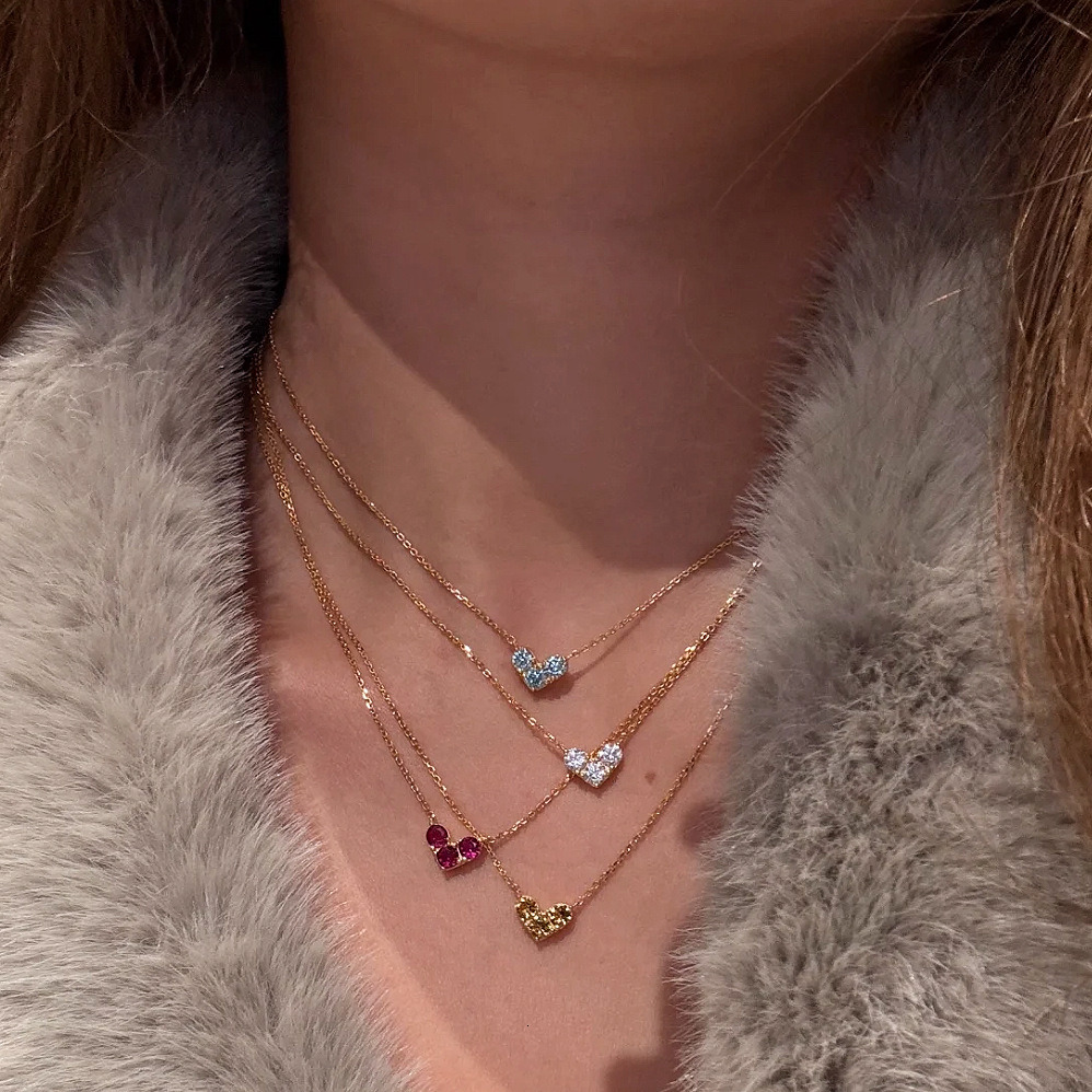 Designer Jewellery High Quality Light Luxury Birthstone Heart Necklace with Month Gemstone Clavicle Chain for All Occasions Gift Textured Elegant Acce