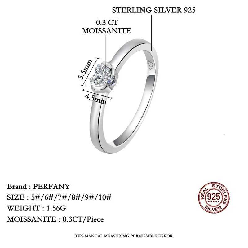 PERFANY 03CT Heart Cut Moissanite Ring for Women S925 Pure Silver Classic Wedding Ring Fashion Jewelry Party Gift H260320 - view 4