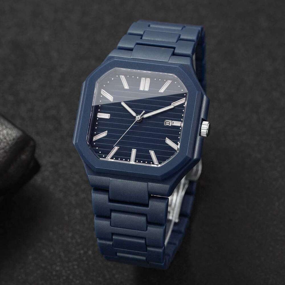 Fashion Square Dial Men Calendar Quartz Watches Casual Plastic Band Wristwatch for Man Clock Reloj Hombre Without Box
