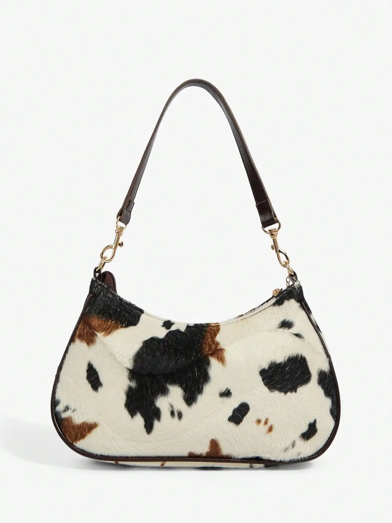 Womens Cow Print Hobo Shoulder Bag with Tassel Pendant Retro Style 260316