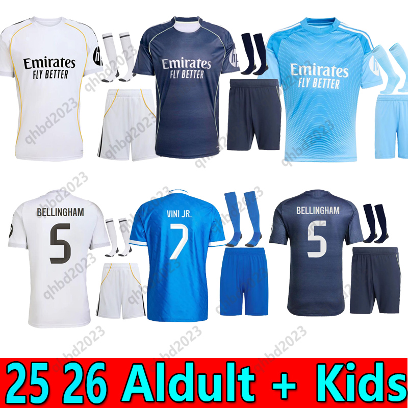 Adult suit 25 26 BELLINGHAM VINI JR soccer jerseys football shirt COURTOIS CAMAVINGA MODRIC RODRYGO Mbappe 2025 2026 VALVERDE men kids kit uniforms 16-XXL
