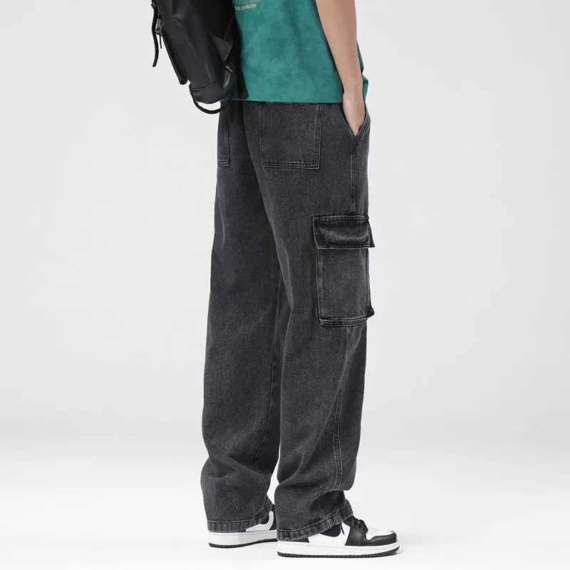 Mens Baggy Straight Cargo Jeans Elastic Waist Drawstring Casual Pants High Street Fashion Vintage Trousers Male Trendy Brand D260320