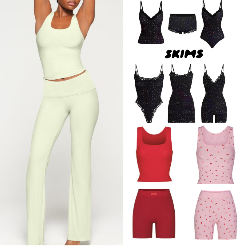 skimss lounge set Skims Women Sleeveless Camisole Bodysuit Set Solid Polka Dot Spaghetti Strap Tank Tops Stretchy Slim Fit Casual Daily Wear Basic Undershirt