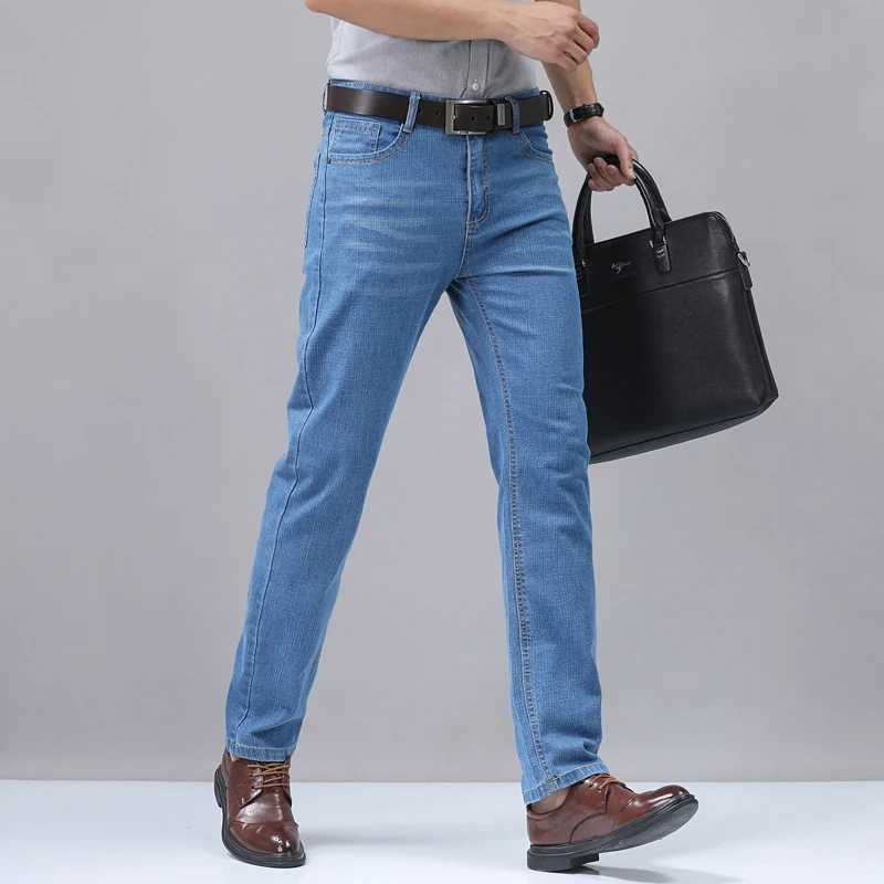 2025 New Light Blue Mens Comfort Soft Jeans Fashion Straight Business Pants Cotton Soft Casual Stretch Denim Trousers 28-40 D260320