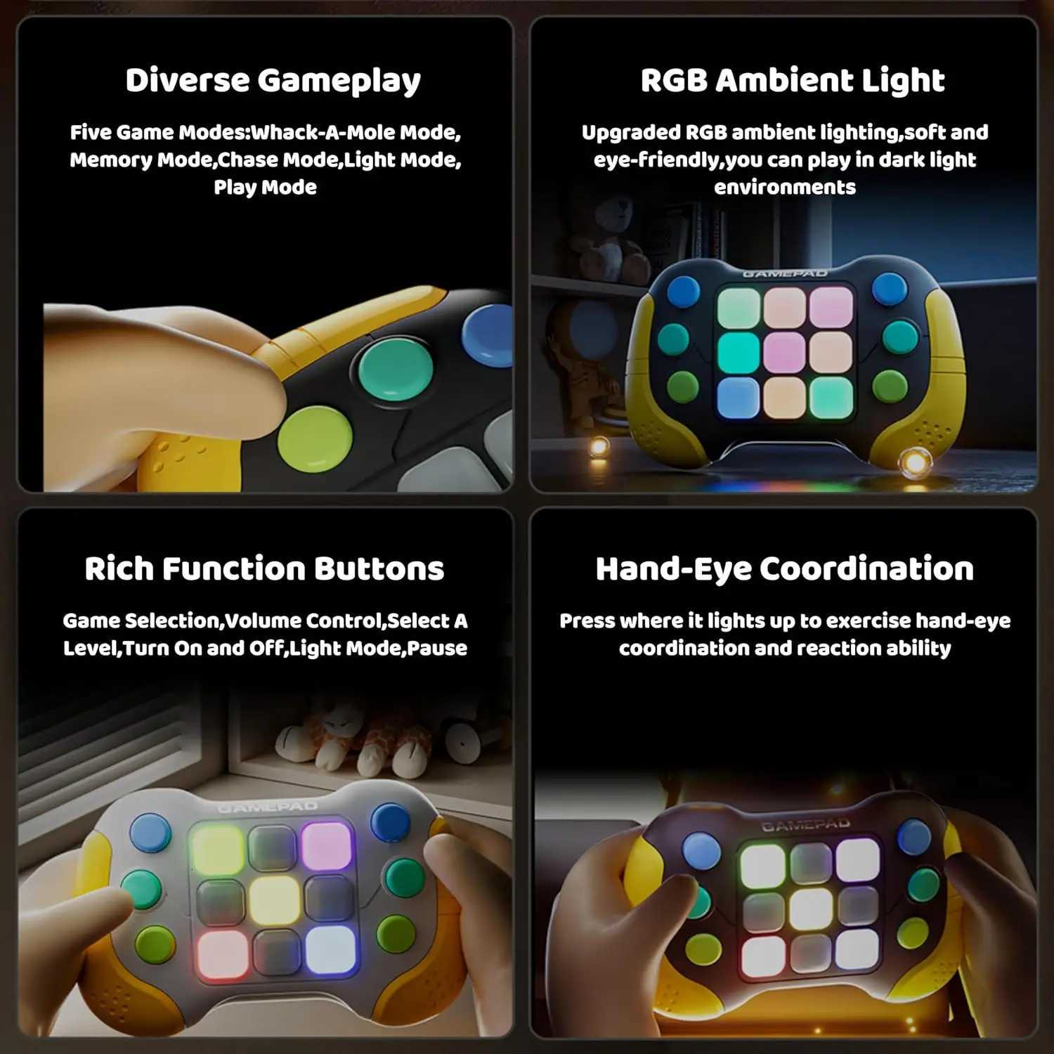 Electronic Pop Quick Push Gamepad consoles toys Chases RGB Light Fun Anti Stress Relief Game Machine Toy Gifts For Kids Adults Y260319