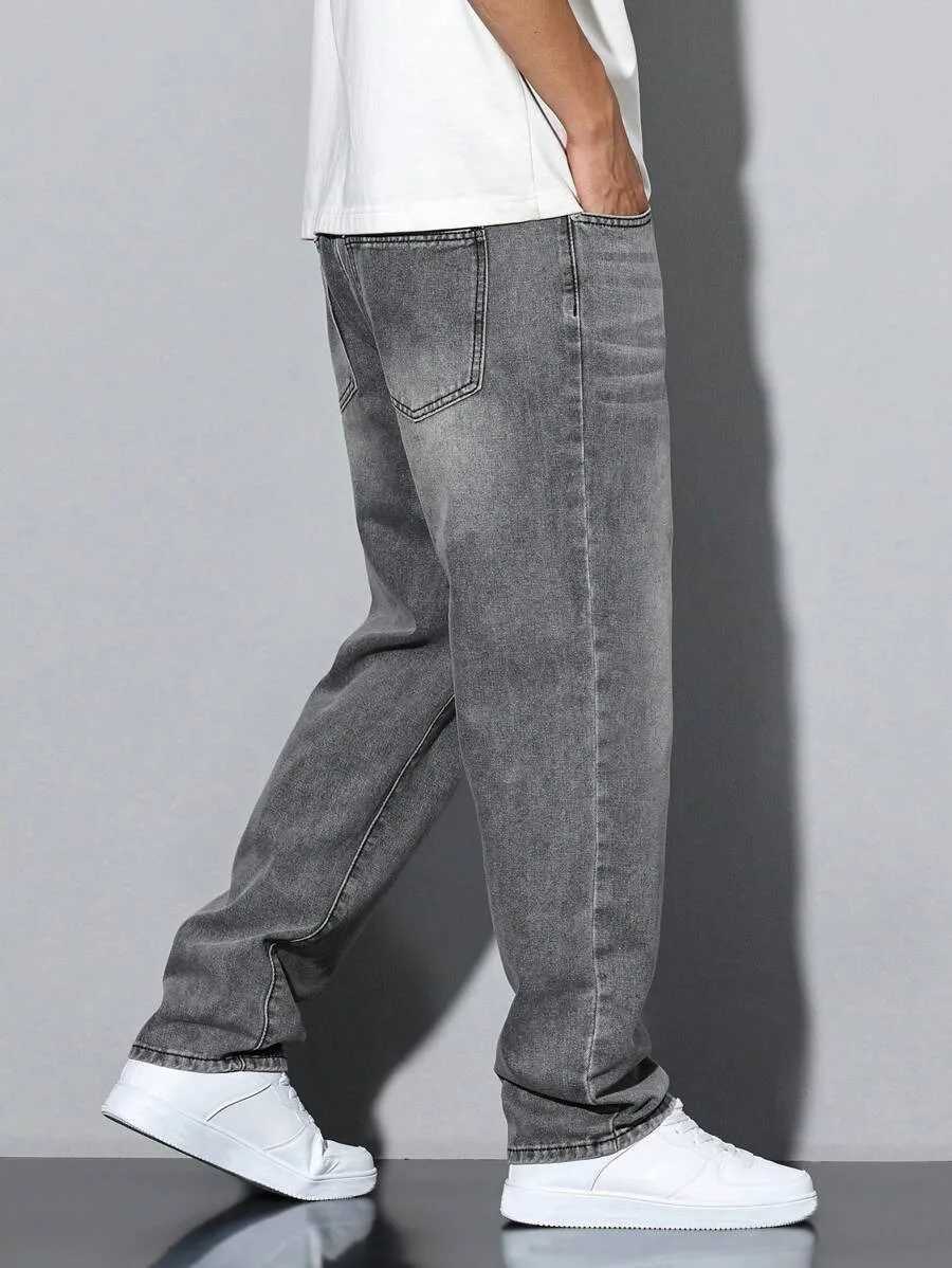 Mens straight skinny grey jeans straight and simple design suitable for daily wear in all seasons D260320