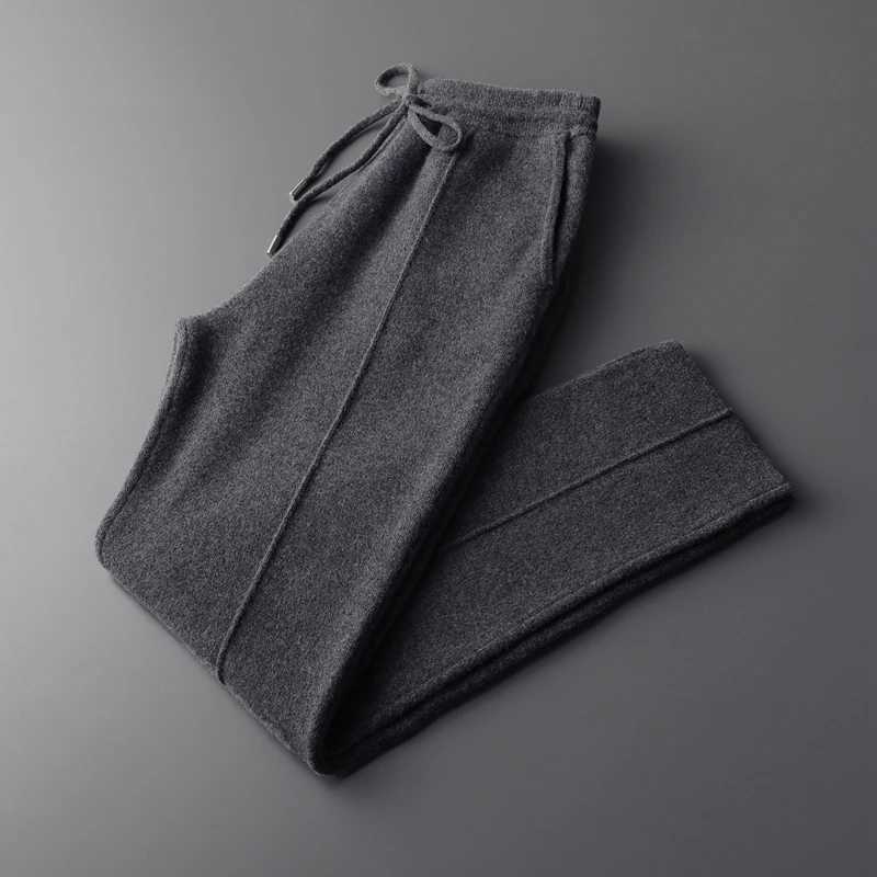 100 Merino Wool Sweater Mens Suit Collar Cardigan Pants Set Smart Casual Knitwear Autumn Winter Solid Coat Top Knit Trousers M260320