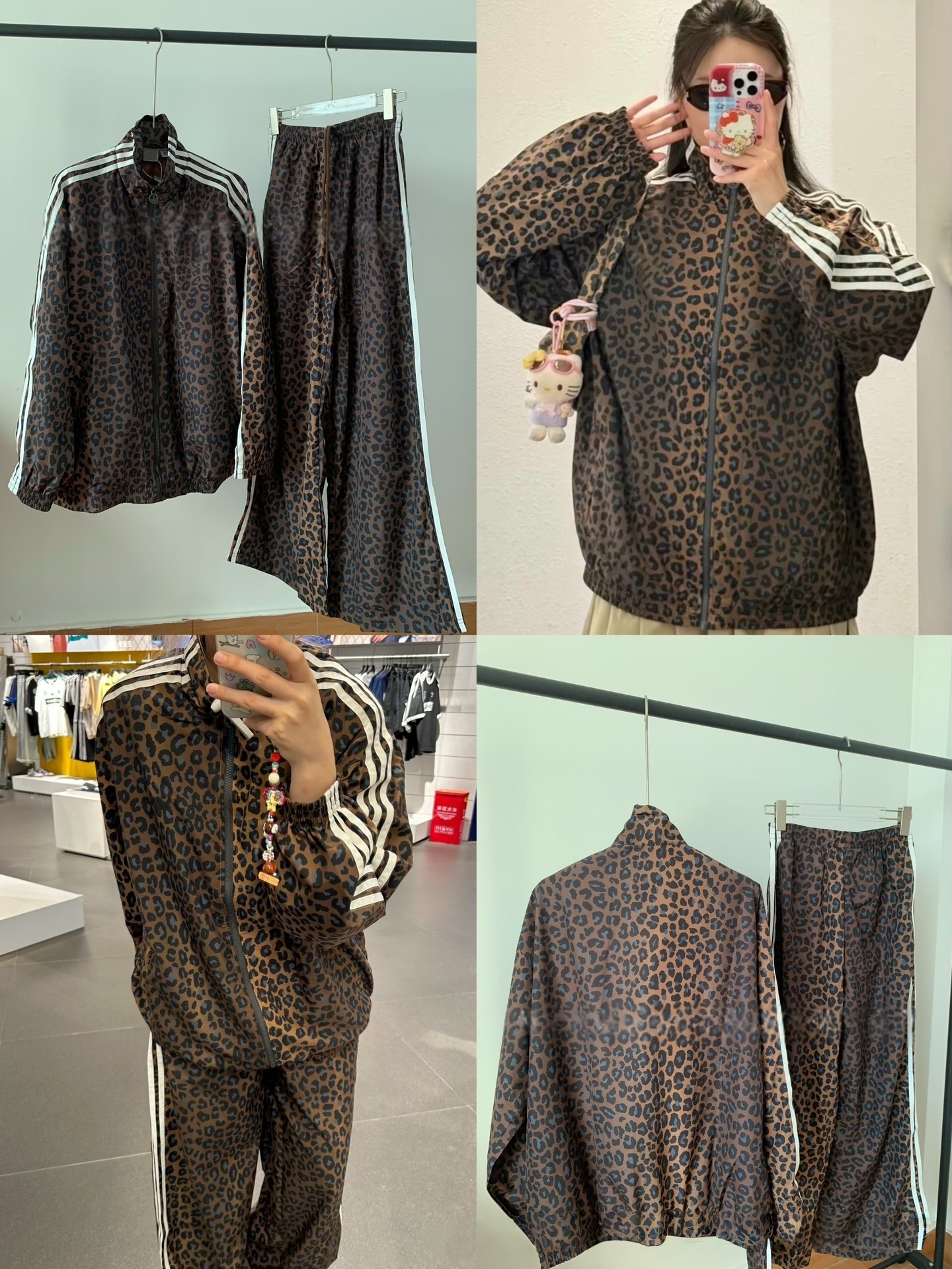 Women's Retro Leopard Printed Tracksuit Loose Versatile Fit Zipper Leopard Print Jacket Casual Fashion Slim Vintage High Street Set