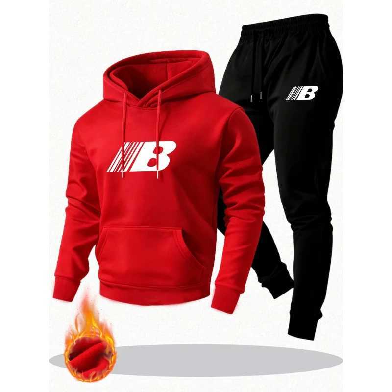 MenS Warm Two-Piece Set - Cozy Hoodie Joggers with Print Casual Long Pants Perfect for Fall/Winter M260320