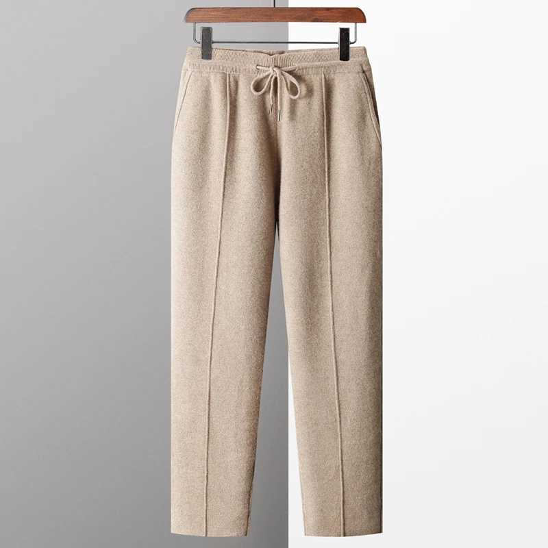 100 Merino Wool Sweater Mens Suit Collar Cardigan Pants Set Smart Casual Knitwear Autumn Winter Solid Coat Top Knit Trousers M260320