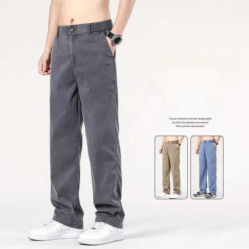 Summer New Baggy Jeans Mens Classic Thin Lyocell Fabric High Quality Straight Casual Pants Soft Denim Trousers Coffee Blue Gray D260320