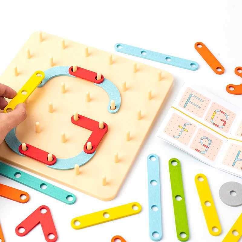 Children Wooden Toys Creative Board Nail Board Geometric Column Set Construction Puzzle Geometric Pegboard Montessori Sensory Y260319
