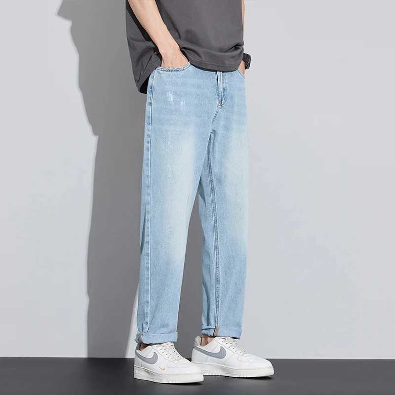 Summer breathable lightweight mens casual fashion slim fit jeans with elastic straight tube breathable soft denim pants light D260320