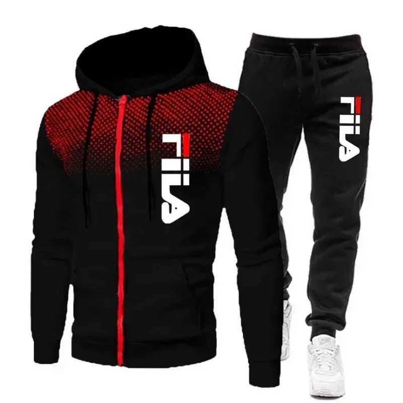 New mens casual jogging fitness sportswear set with zipper hooded jacket and pants set M260320