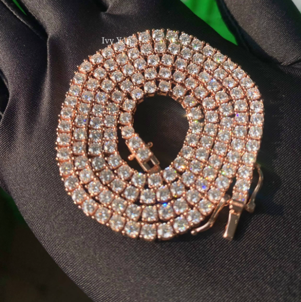 Moissanite chain tennis necklace bracelet 4mm width s925 silver ice out chain for man and weman