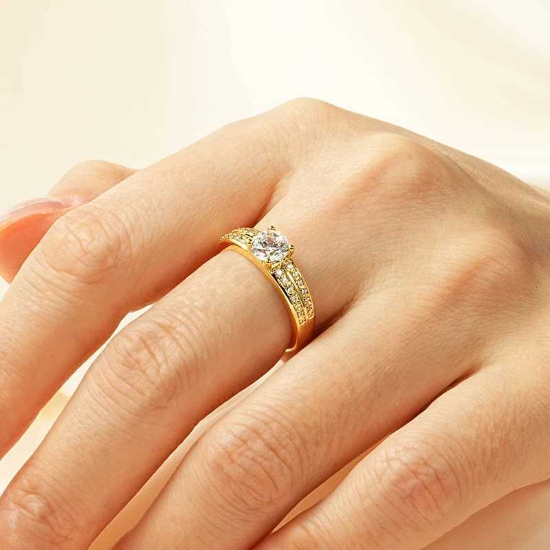 Rrjzz Brilliant 6mm Round CZ Simulated Diamond Wedding Ring 14K Gold-Plated Luxury Engagement Rings for Women Elegant Jewelry H260320 - view 6