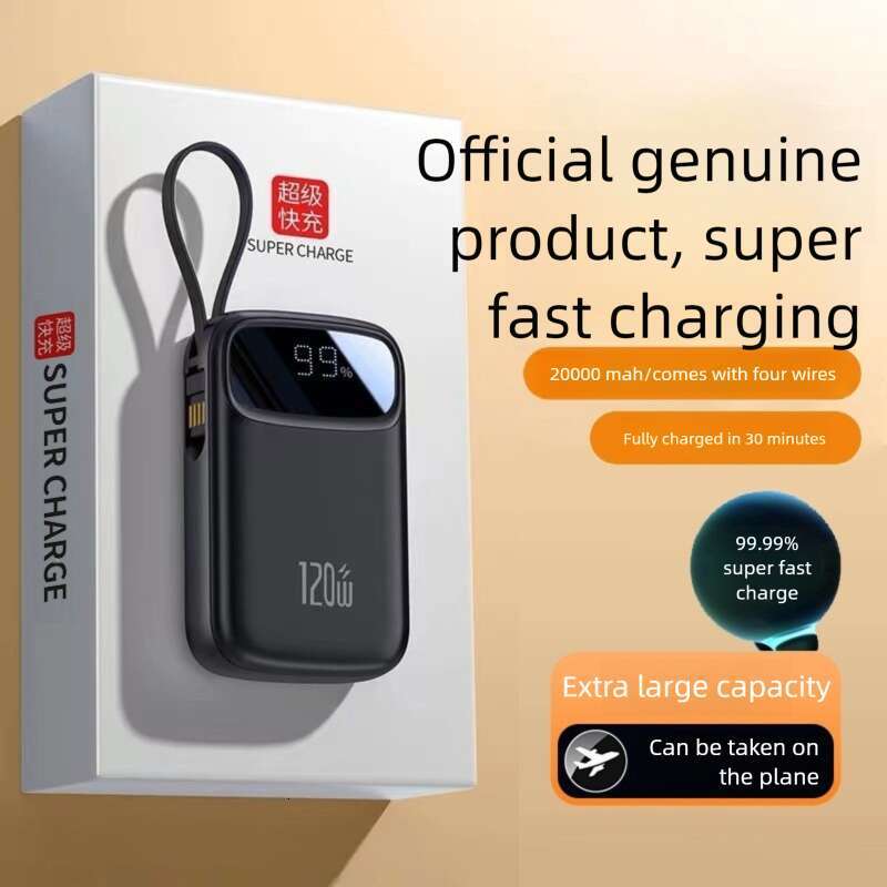 Famous Brand New 20000mAh Power Bank 120W Super Fast Charging Built In Cable Large Capacity Mini Portable External Battery CKS