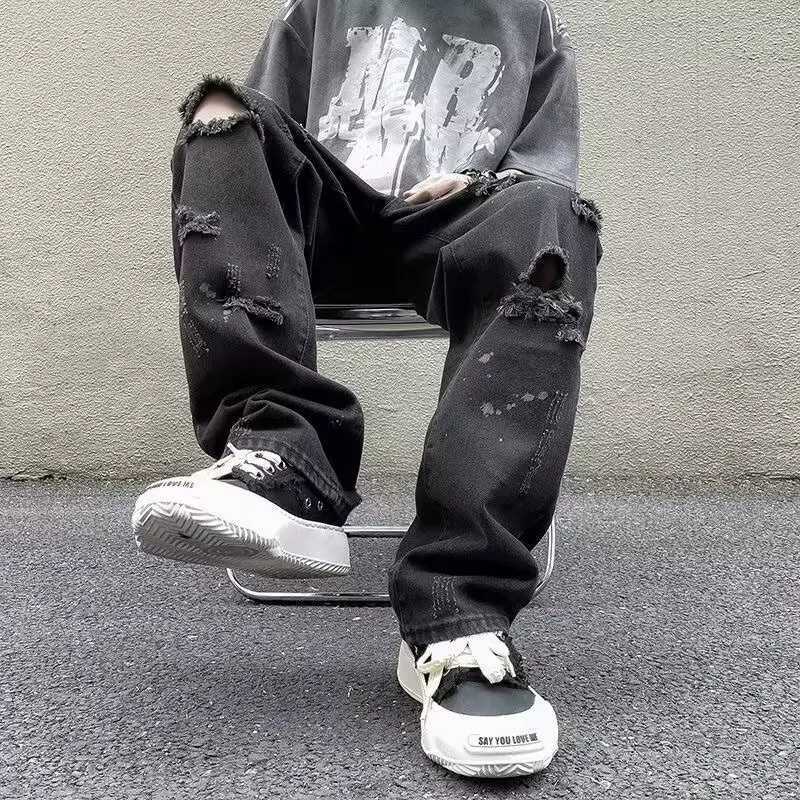 Ripped Slim Fit Men Summer Thin Jeans Fashion Male Straight Leg American Style Streetwear Denim Pants Fashion Versatile Trousers D260320