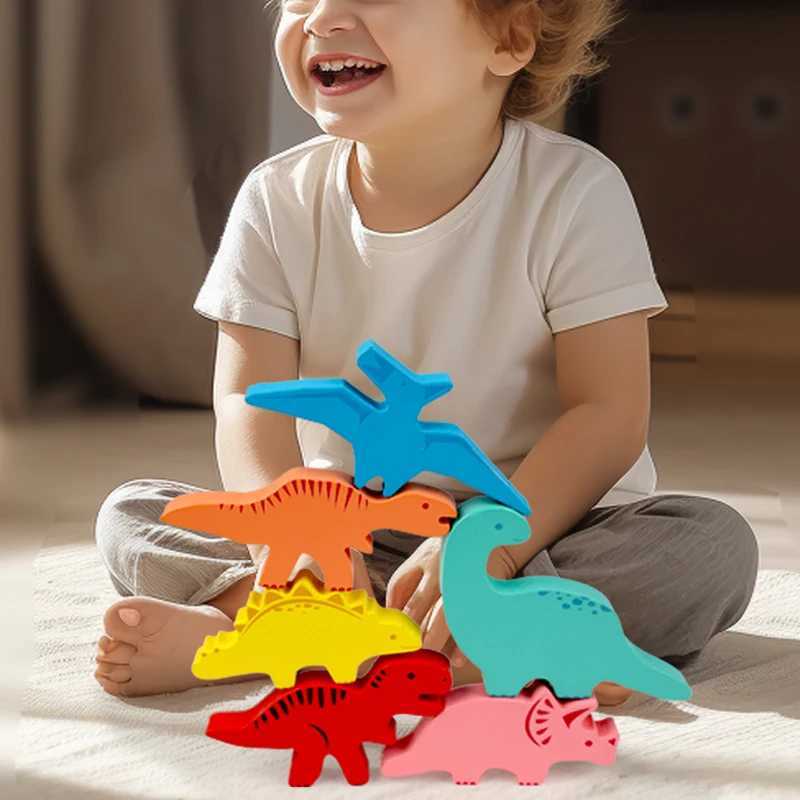 Wooden Dinosaur Stacking High Toy Color Animal Stacking Block Balance Game Educational Toys Fine Motor Training For Children Y260319