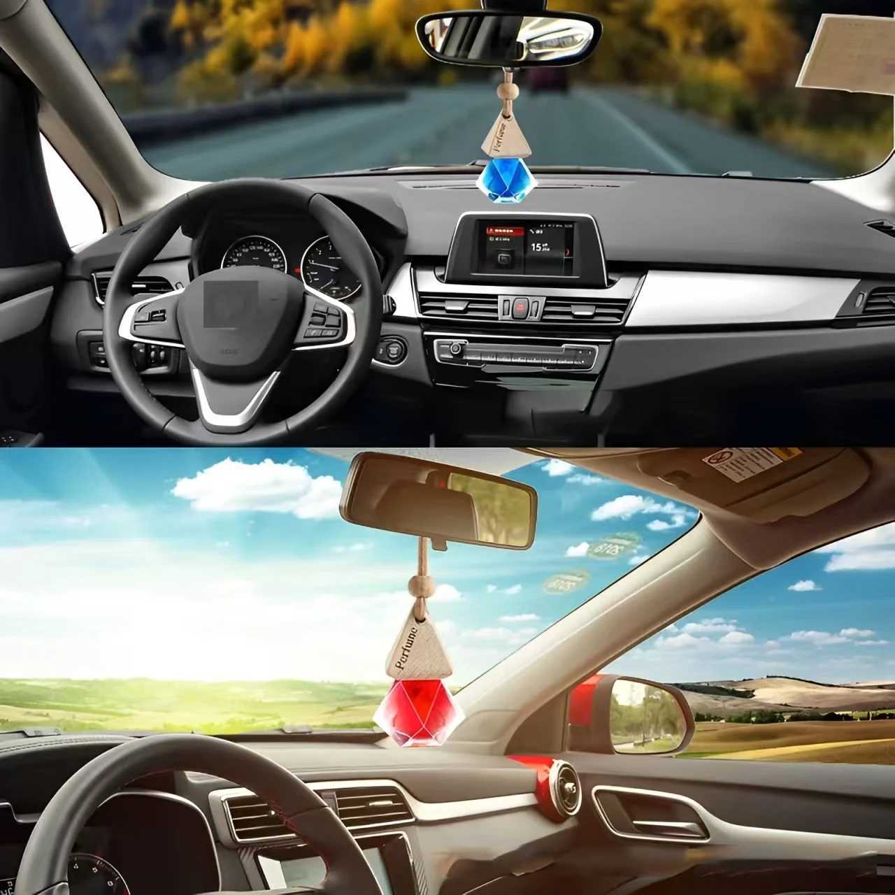 Auto Aromatherapy Fragrance Pendent Bottle Perfume Diffuser Automotive Decoration Car Hanging Glass Bottle Decorations Perfume H260319