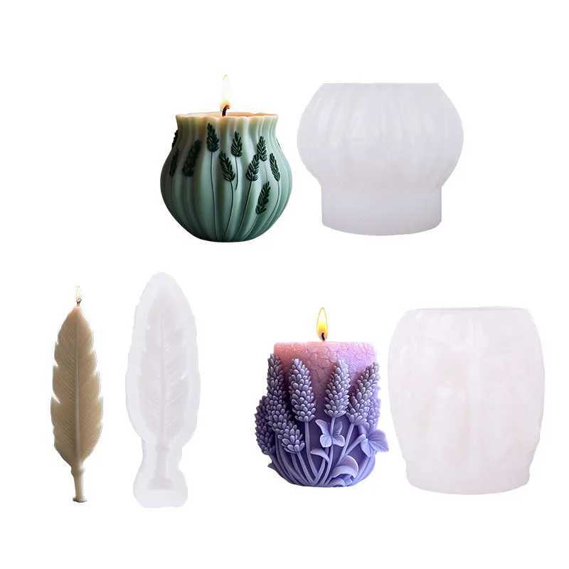 Lavender Silicone Candle Mold Cylinder Feather Lavender Aromatherapy Soap Ornament Craft Plaster Resin Mold Home Decor H260319