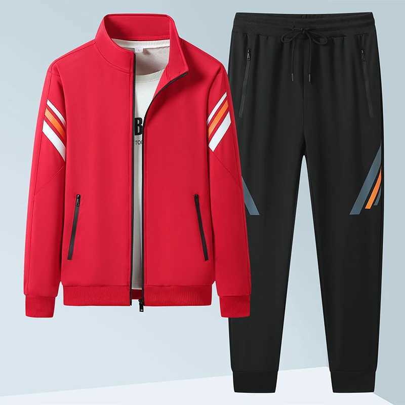 Casual Athletic Sweater Trouser Long Sleeve Sweatsuits Suit Men Sport Cardigan Stand Collar Sweatshirts Pant Sweatpants 2Pcs Set M260320