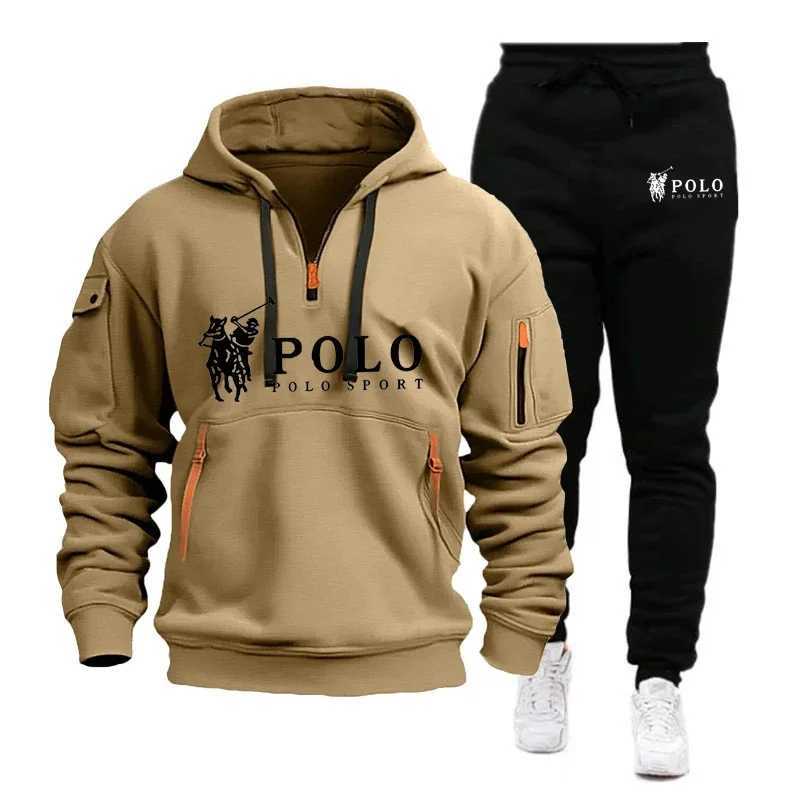 Autumn and Winter 2025 new Mens casual set a fashionable outdoor hiking windproof and warm mens hoodie and pants 2-piece set M260320