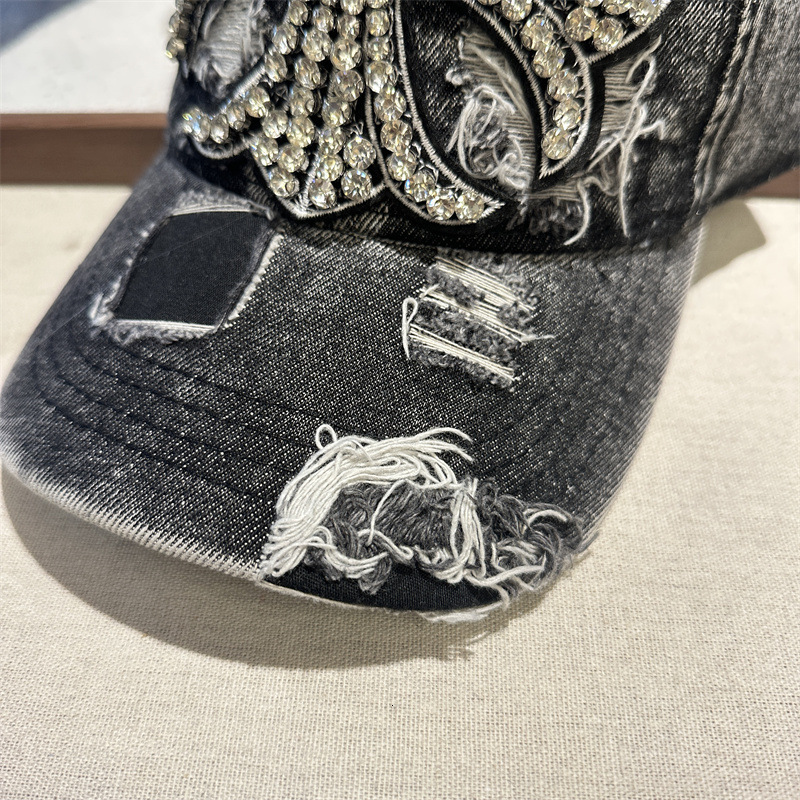 Free Shipping casquette luxe Rhinestone Cross Luxury Denim Baseball Cap - Spring/Summer Gradient Color, Heavy-Duty Fashion Design, Face-Slimming Sun H