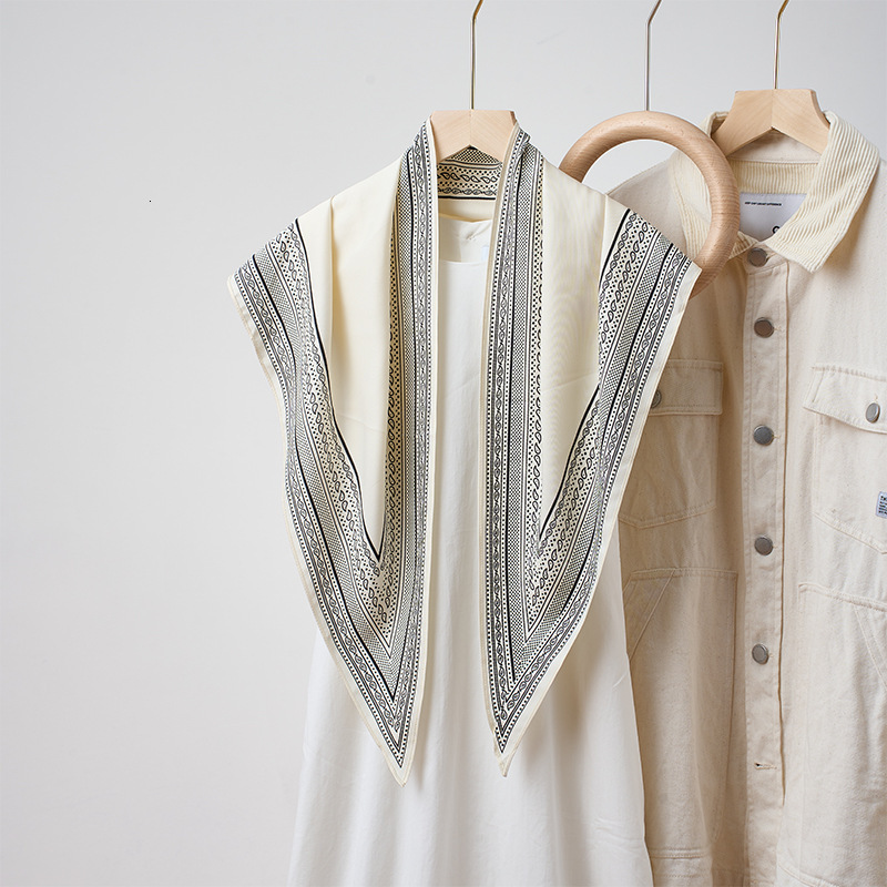 New Simple White Multifunctional Shawl Solid Color Minimalist Diamond Imitation Silk Twill Cool Triangle Scarf