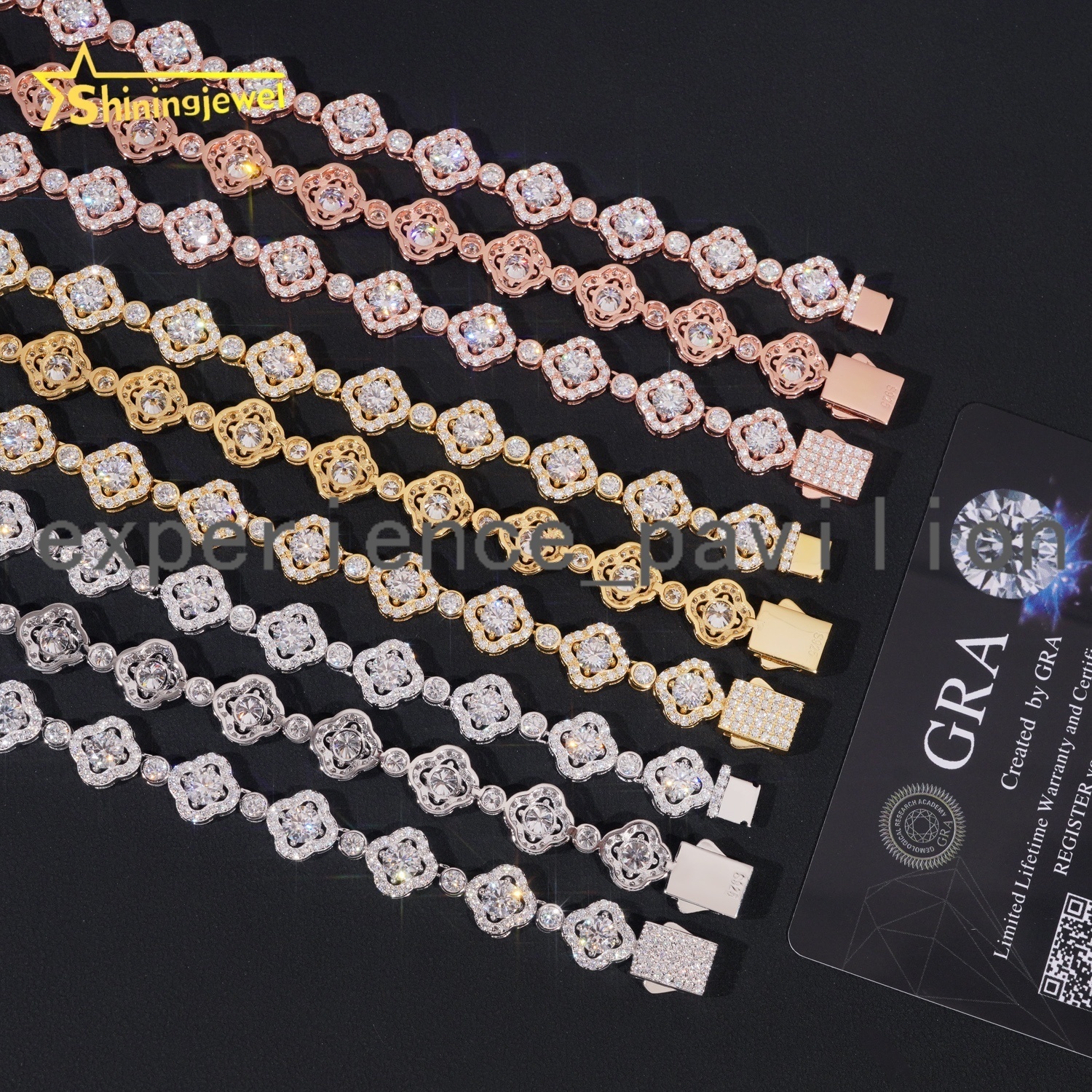 Hot Selling 925 Silver Pass Diamond Tester Clover Bracelet Moissanite Iced Out Custom Moissanite Bracelet Men Hip Hop Jewelry