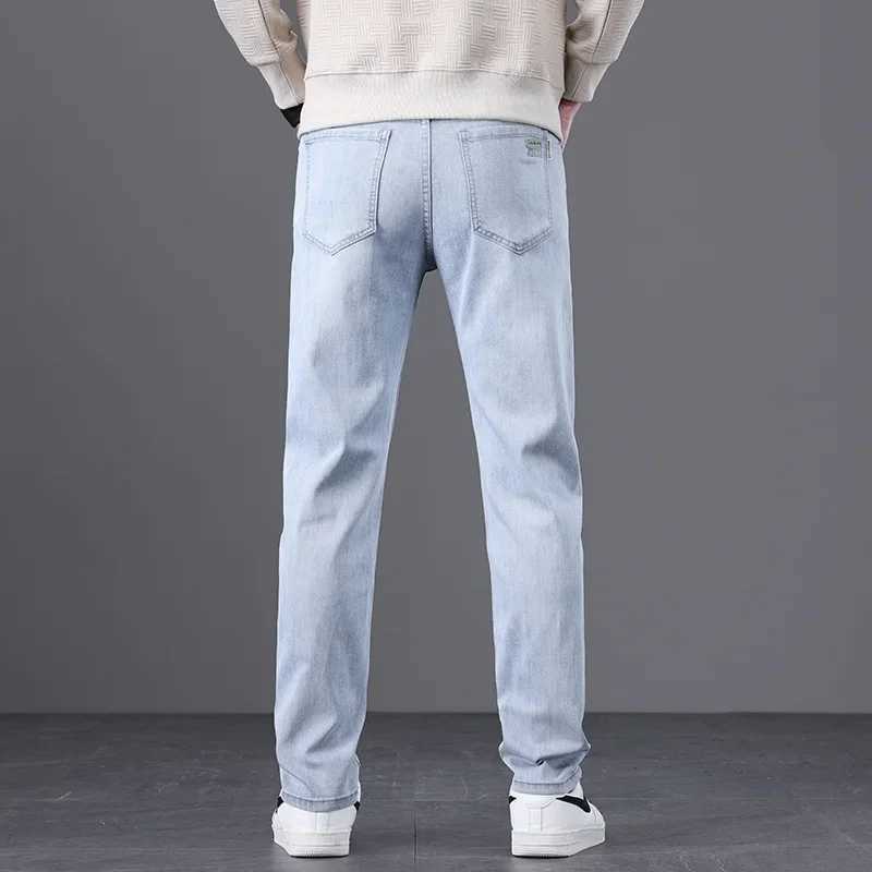 Classic Men Vintage Cloth High Waist Trousers 2024 Autumn Loose Straight Stretch Wash Jeans High Quality Sky Blue Brand Pants D260320