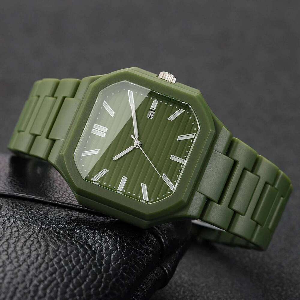 Fashion Square Dial Men Calendar Quartz Watches Casual Plastic Band Wristwatch for Man Clock Reloj Hombre Without Box
