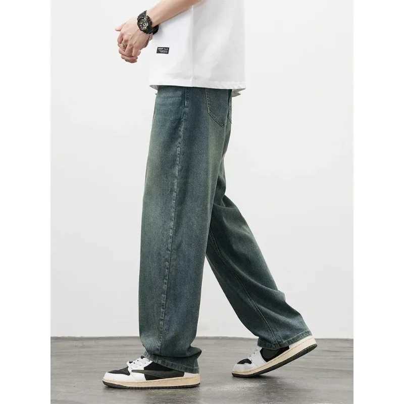 New Mens Straight Vintage Jeans Casual Trousers Personality High Quality Soft Fabric Male Korean Fashion Baggy Denim Pants D260320