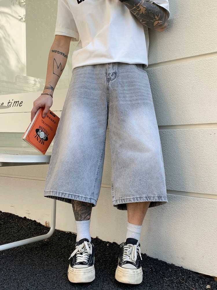 Summer Mens New American Vintage High Waist Wide Leg Jeans Loose Seven-Foot Pahts Denim Casual Straight Leg Pants D260320