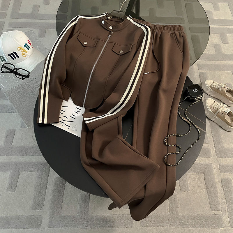 Luxury Brand Designer Clothes In-Stock Fashionable High-End Sports Suit For Women, New Early Autumn Style, Stylish Sweatshirt Jacket And Wide-Leg Pant